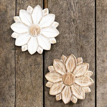 2/Set, Brown & White Daisy Wood Hangers - The Fox Decor
